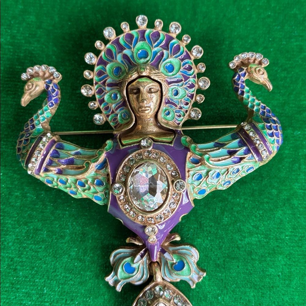 NEW Art Noveau Juno & peacocks signed HEIDIK9 set of necklace/earrings goldtone - Picture 12 of 16